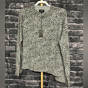 Monrow Gray Leopard Print Cashmere Blend Sweatshirt